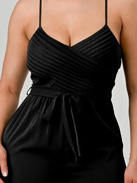 Wide-Leg Black Jumpsuit with Spaghetti Straps - Picture 5 of 5